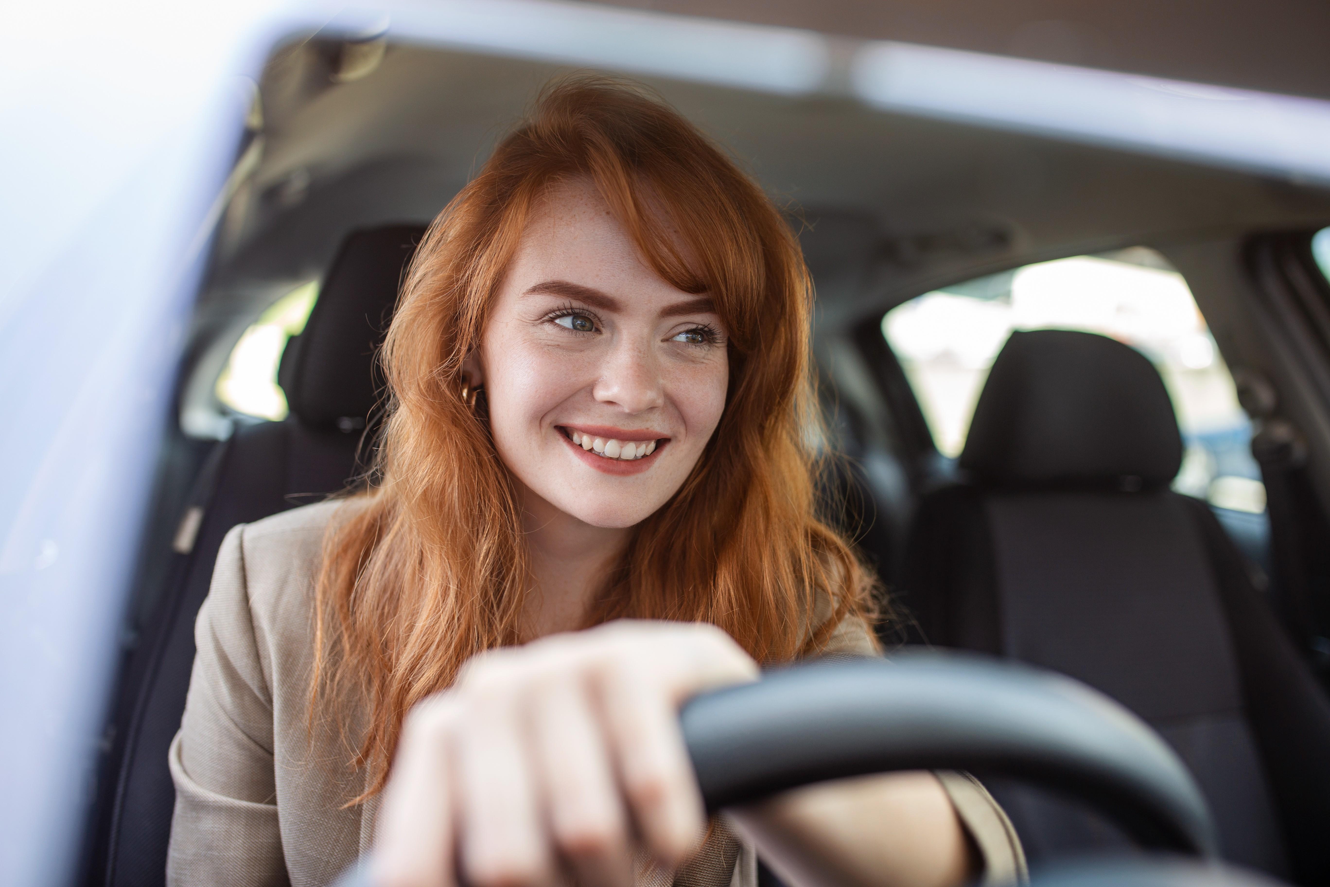 woman driving car